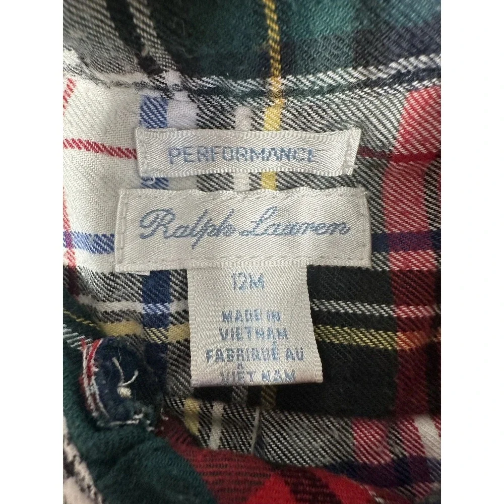 Ralph Lauren Baby Button Up 12 Months Red Blue Plaid Pony Performance Flannel